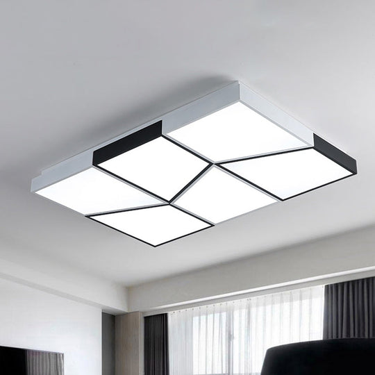 Modern Square Ceiling Light Fixture - 19.5/35.5/47 Acrylic Shade Led Black & White Flush Design For