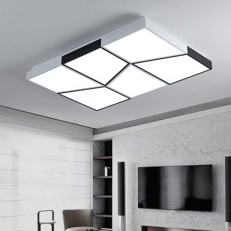 Modern Square Ceiling Light Fixture - 19.5"/35.5"/47" Acrylic Shade, LED, Black & White Flush Design for Living Room (Warm/White)