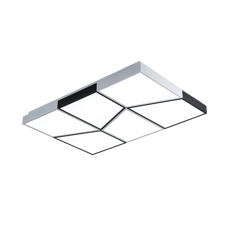 Modern Square Ceiling Light Fixture - 19.5"/35.5"/47" Acrylic Shade, LED, Black & White Flush Design for Living Room (Warm/White)