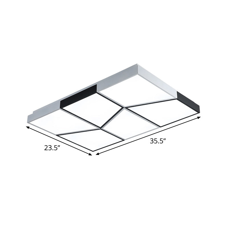 Modern Square Ceiling Light Fixture - 19.5"/35.5"/47" Acrylic Shade, LED, Black & White Flush Design for Living Room (Warm/White)