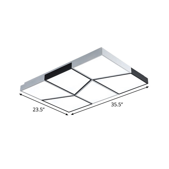 Modern Square Ceiling Light Fixture - 19.5"/35.5"/47" Acrylic Shade, LED, Black & White Flush Design for Living Room (Warm/White)