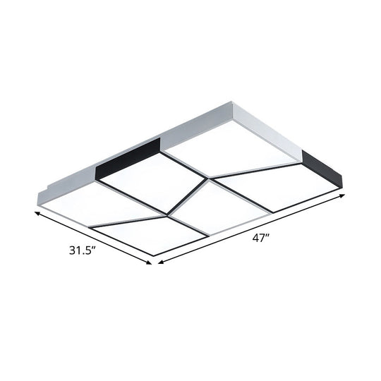 Modern Square Ceiling Light Fixture - 19.5"/35.5"/47" Acrylic Shade, LED, Black & White Flush Design for Living Room (Warm/White)