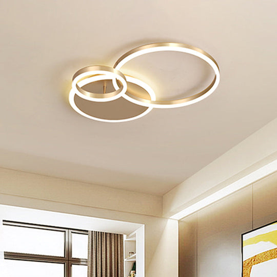 Simple 2-Tier Gold Flush Mount Ceiling Light with Metal Frame - 2/3/5 Lights, Warm/White - Ideal for Bedroom