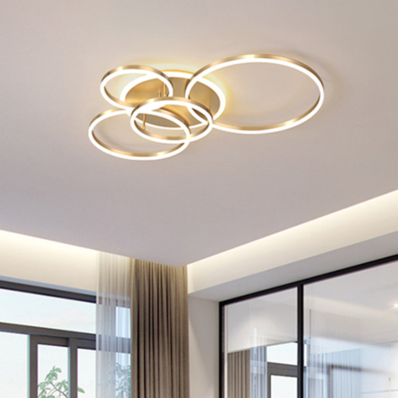 Simple 2-Tier Gold Flush Mount Ceiling Light with Metal Frame - 2/3/5 Lights, Warm/White - Ideal for Bedroom