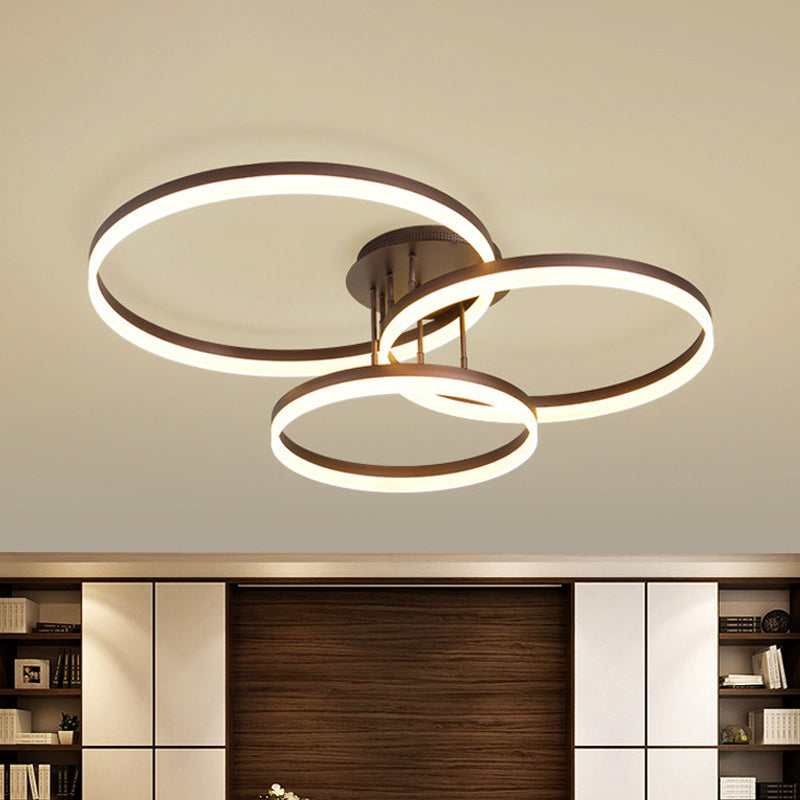 Modern LED Acrylic Ceiling Light Fixture - Brown Semi Flush Mount Lamp in 3 Widths & 3 Light Tones