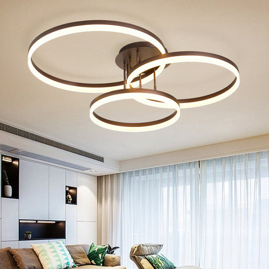 Modern LED Acrylic Ceiling Light Fixture - Brown Semi Flush Mount Lamp in 3 Widths & 3 Light Tones