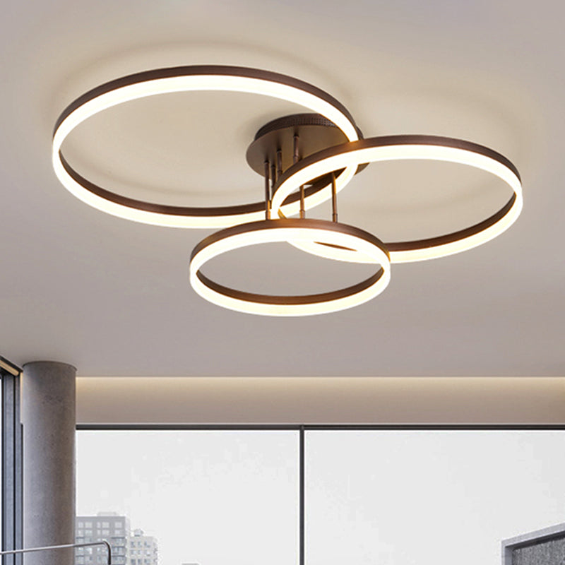 Modern LED Acrylic Ceiling Light Fixture - Brown Semi Flush Mount Lamp in 3 Widths & 3 Light Tones