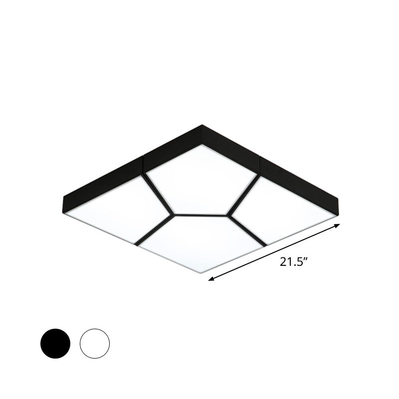 Sleek Squared/Rectangular Flush Mount LED Ceiling Light in Black/White, White/Warm Light - Modern Acrylic Design for Bedrooms