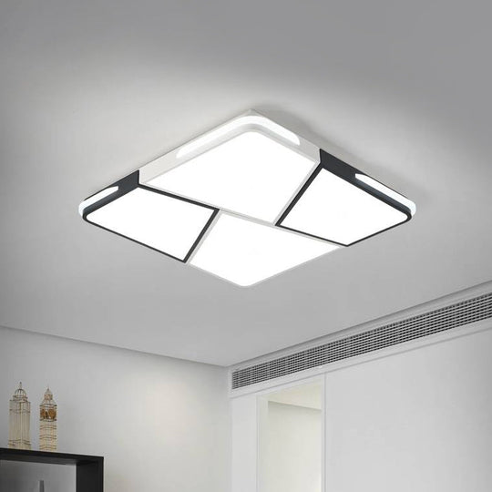 Modern Integrated LED Ceiling Light Fixture with Acrylic Shade - White Flush Mount, Rectangular/Square - 21.5"/37.5"/45" Wide