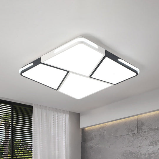 Modern Integrated LED Ceiling Light Fixture with Acrylic Shade - White Flush Mount, Rectangular/Square - 21.5"/37.5"/45" Wide