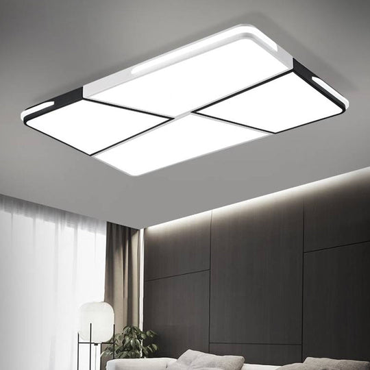 Modern Integrated LED Ceiling Light Fixture with Acrylic Shade - White Flush Mount, Rectangular/Square - 21.5"/37.5"/45" Wide