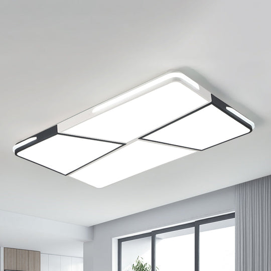 Modern Integrated LED Ceiling Light Fixture with Acrylic Shade - White Flush Mount, Rectangular/Square - 21.5"/37.5"/45" Wide