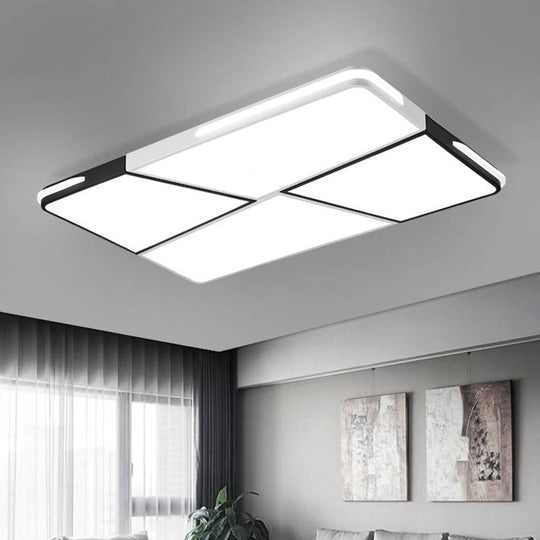 Modern Integrated LED Ceiling Light Fixture with Acrylic Shade - White Flush Mount, Rectangular/Square - 21.5"/37.5"/45" Wide