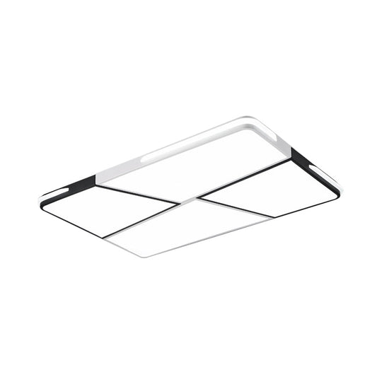 Modern Integrated LED Ceiling Light Fixture with Acrylic Shade - White Flush Mount, Rectangular/Square - 21.5"/37.5"/45" Wide