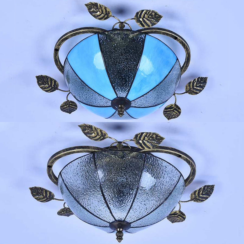 Retro Style Stained Glass Ceiling Light Fixture - Bowl-Shaped 3 Bulbs Flushmount