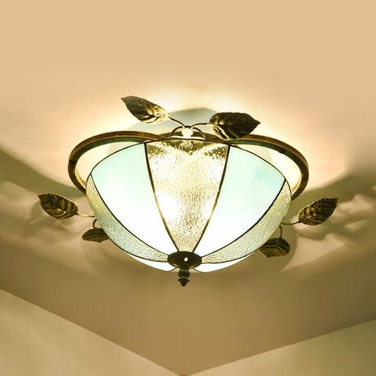 Retro Style Stained Glass Ceiling Light Fixture - Bowl-Shaped - 3 Bulbs - Flushmount - White/Blue/Clear/Green/More