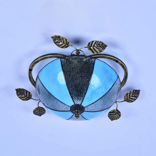 Retro Style Stained Glass Ceiling Light Fixture - Bowl-Shaped - 3 Bulbs - Flushmount - White/Blue/Clear/Green/More