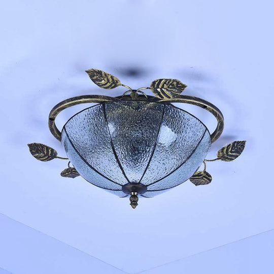 Retro Style Stained Glass Ceiling Light Fixture - Bowl-Shaped - 3 Bulbs - Flushmount - White/Blue/Clear/Green/More