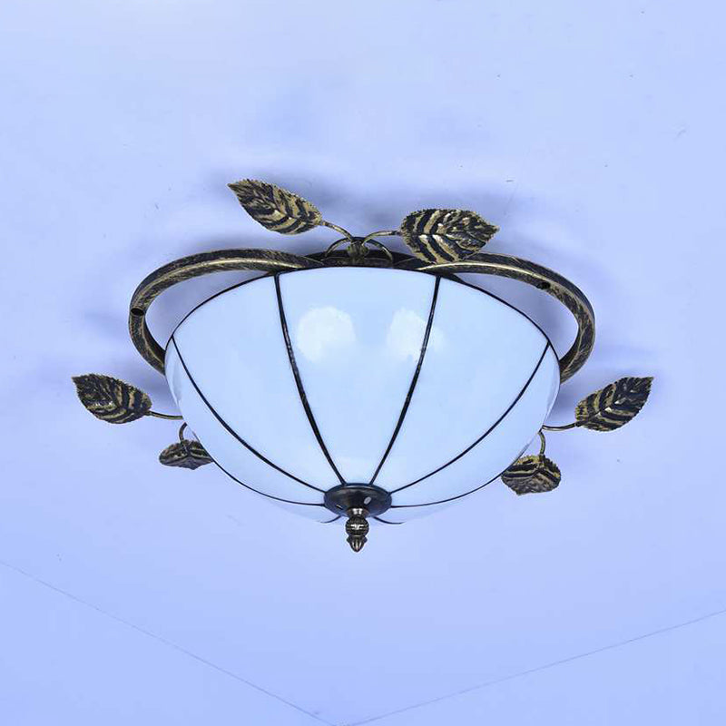 Retro Style Stained Glass Ceiling Light Fixture - Bowl-Shaped - 3 Bulbs - Flushmount - White/Blue/Clear/Green/More