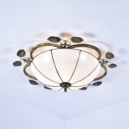 Retro Style Stained Glass Ceiling Light Fixture - Bowl-Shaped 3 Bulbs Flushmount