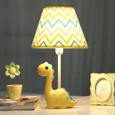 Kids Yellow Resin Dinosaur Desk Light With Zig-Zag Shade - Cartoon Study Lamp (1 Bulb)