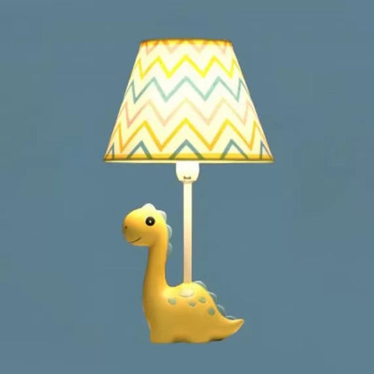 Kids Yellow Resin Dinosaur Desk Light With Zig-Zag Shade - Cartoon Study Lamp (1 Bulb)