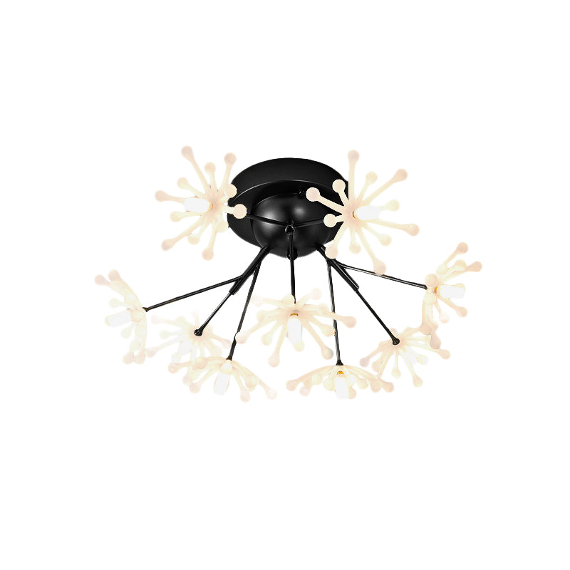 Nordic Firework Semi Mount Flush Lamp - 9 Light Black/Gold Bedroom LED