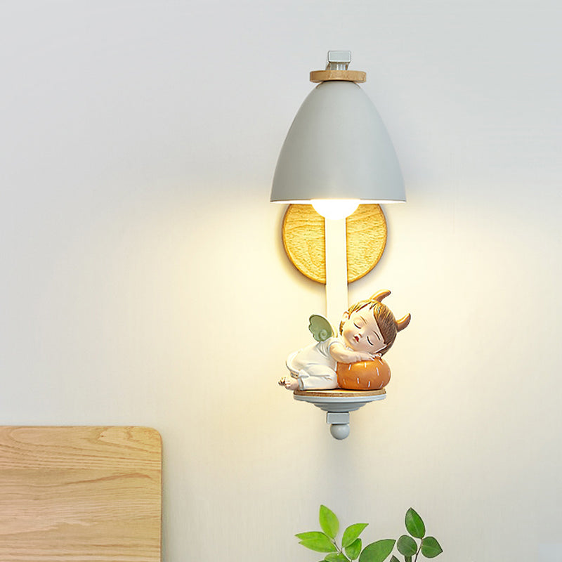 Nordic Resin Wall Lamp For Bedside With Bell Shade In White - Perfect Lighting Sleeping Kids