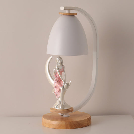 Nordic Style 1-Bulb Metallic Desk Lamp With Bell Shade White/Black Finish And Girl Decor White