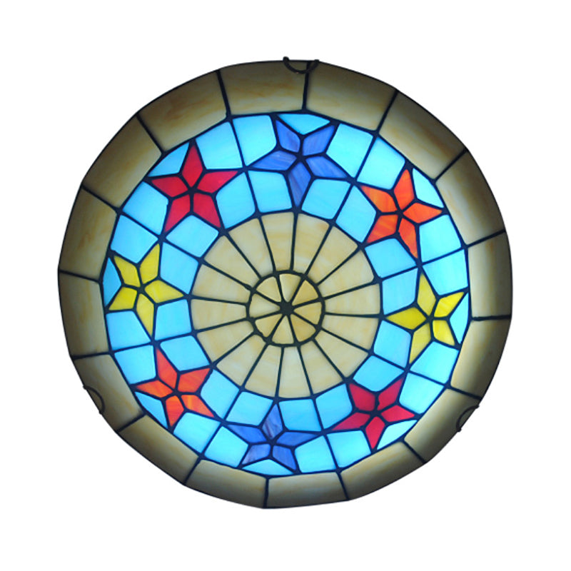 12"/16" Retro Style Stained Glass Ceiling Light with Star Pattern