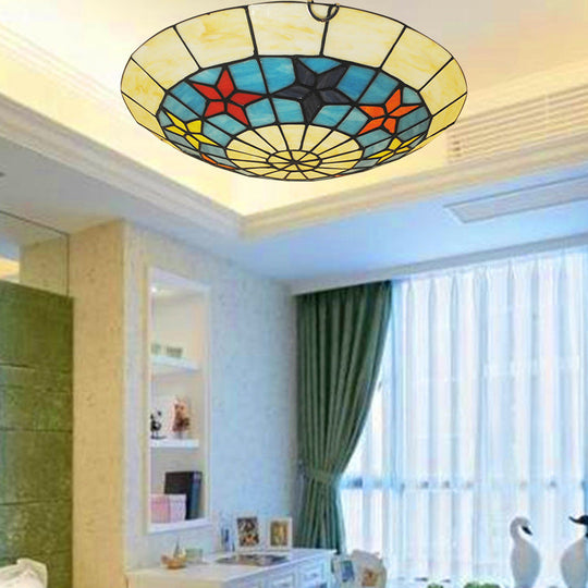 12"/16" Retro Style Stained Glass Ceiling Light with Star Pattern