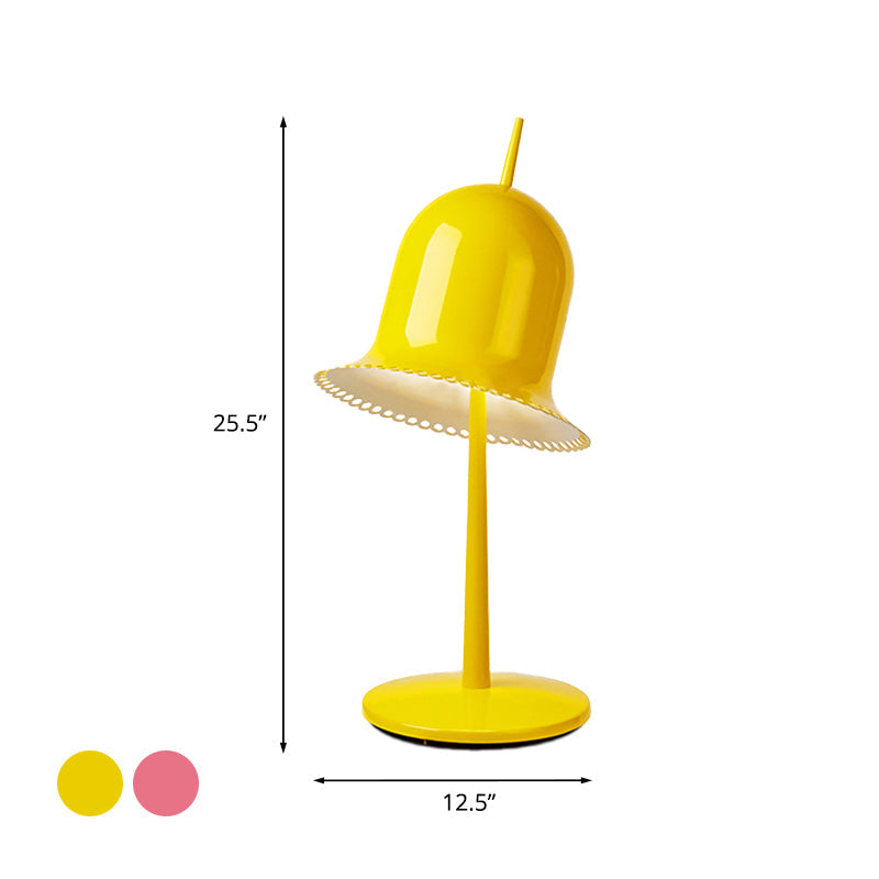 Macaron Pink/Yellow Night Light Table Lamp - Single Bedroom With Metal Bell Shade