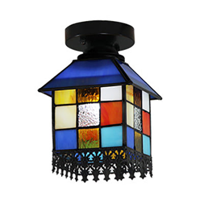 Tiffany Stained Glass 1-Light Ceiling Light Fixture for Colorful Bedroom Décor