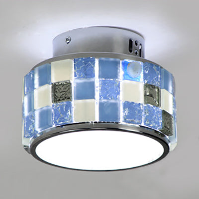 Blue Tiffany Style Mosaic Glass Ceiling Light Fixture - Round Flush Mount for Dining Room