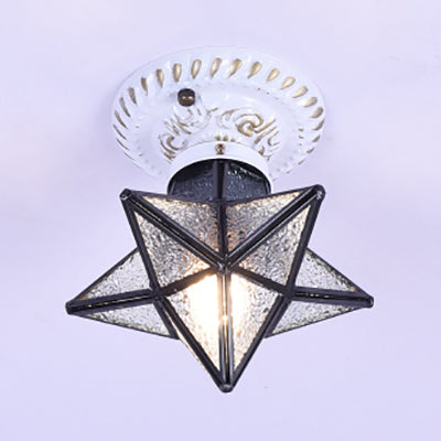 Tiffany Rustic Star Stained Glass Flush Light For Bedroom - Blue/Clear/Blue-Yellow-Green Clear