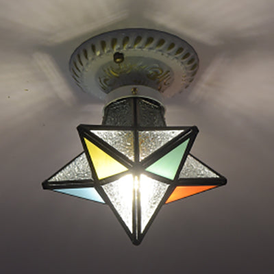 Tiffany Rustic Star Stained Glass Flush Light For Bedroom - Blue/Clear/Blue-Yellow-Green