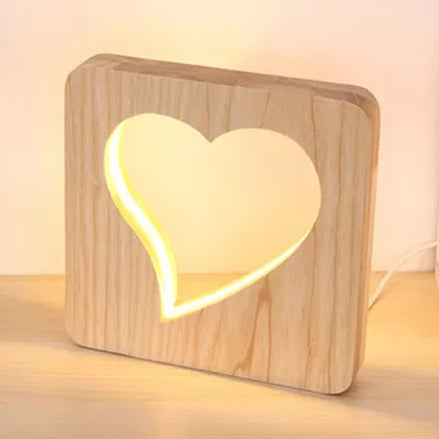 Charming Beige Dorm Bedroom Desk Lamp With Heart Wood Embellishment