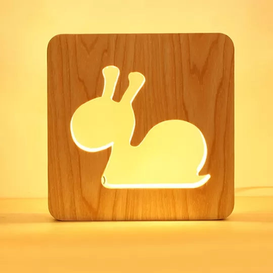 Snail Desk Lamp - Simple Style Wood Beige Small Light For Kids Bedroom Or Dorm