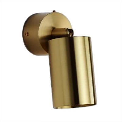 Industrial Vintage Metal Wall Light With Brass Finish - Cylinder Shaped Bedside Sconce Lighting