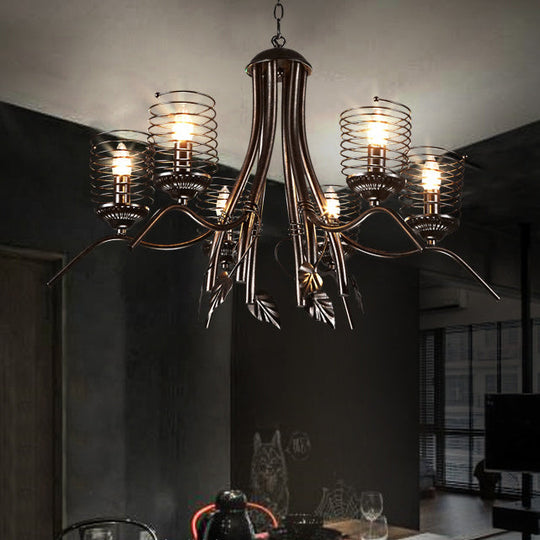 Industrial Loft 6-Bulb Black Wire Frame Chandelier Pendant Lamp