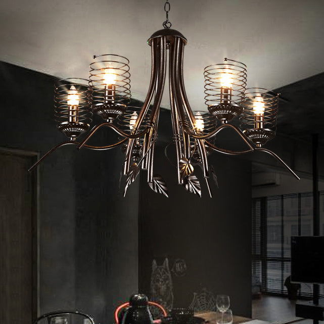 Industrial Loft Iron Chandelier Pendant Lamp - Wire Frame 6 Bulbs Black