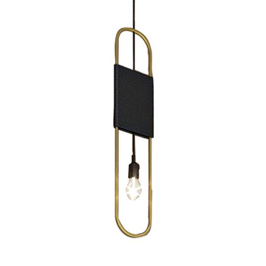 Vintage Style Oval Black Kitchen Pendant Lamp With Metallic Frame Brass