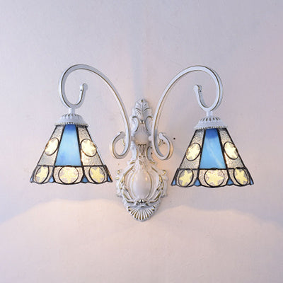 2-Light Star Stained Glass Wall Mount For Modern Bedroom Lighting Blue