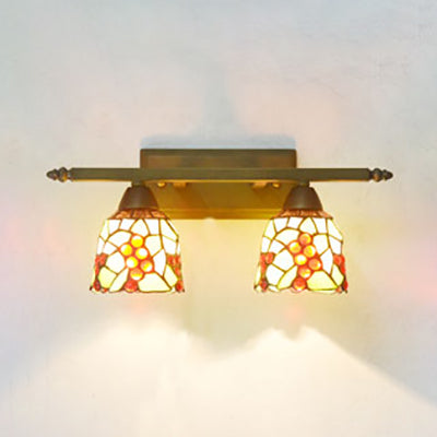 Rustic Dome Sconce Lighting With Stained Glass - 2 Lights Bathroom Vanity Light In Brass / Grape