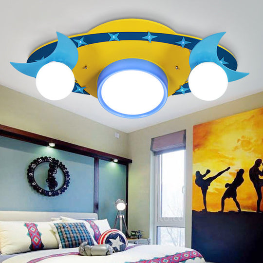 Yellow Cartoon UFO Flush Ceiling Light Fixture for Kindergarten