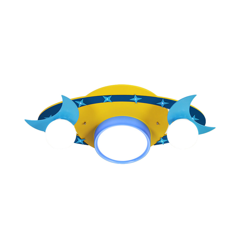 Yellow Cartoon UFO Flush Ceiling Light Fixture for Kindergarten