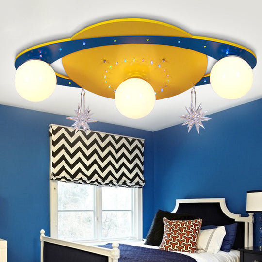 Yellow Metal Designer UFO Flush Mount Ceiling Light for Living Room