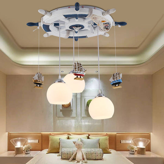 Cartoon Pendant Light Fixture - Anchor Glass Hanging Lights With 3 Bulbs For Bedroom Décor In White