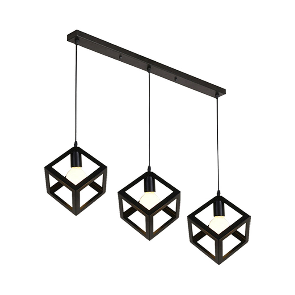 Metal Industrial Pendant Light with Wire Cage Shade - 3 Bulbs, Black/White, Living Room Ceiling Lamp