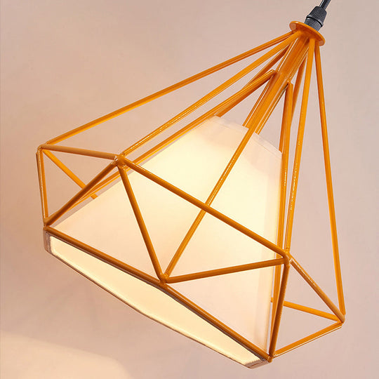 Industrial Wire Cage Pendant Light With Diamond Shade - 5 Lights Brown/Multi Colored Metal And